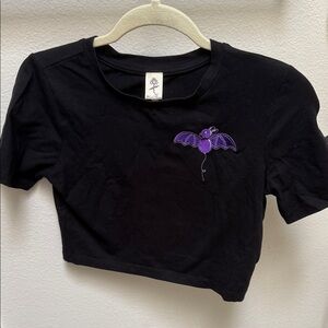 Black Crop Top with Purple Bat Embroidery